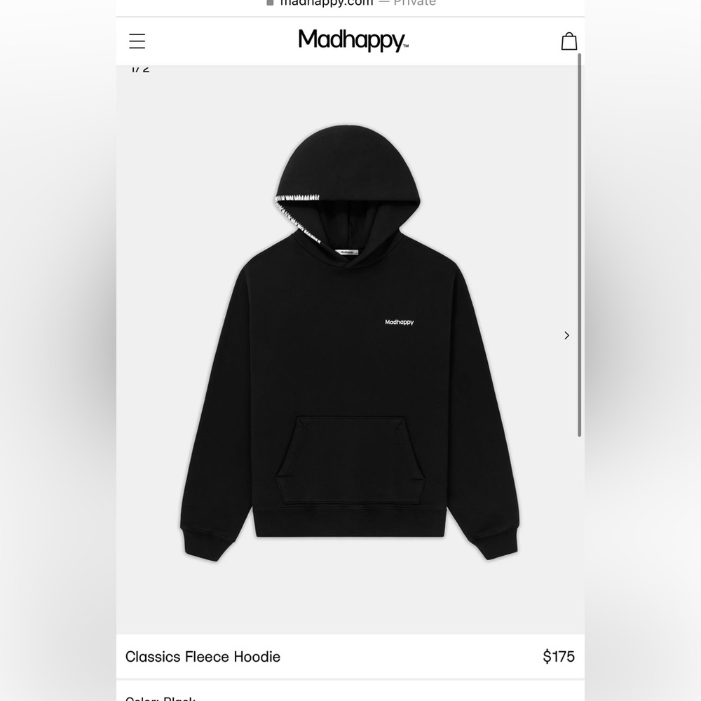 Mad happy size large embroidered hoodie black